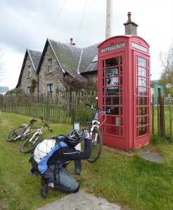 Scottish public telephone, Highlands of Scotland, bicycling Scotland, Skedaddle Daddle tours, Jim Caldwell Redondo Beach photography, Scottish Photography